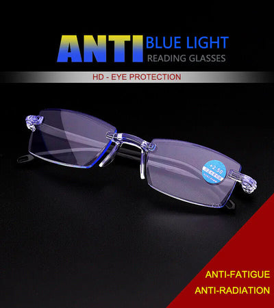 4 PK Mens Rectangular Rimless Blue Light Blocking Reading Glasses Unisex Readers