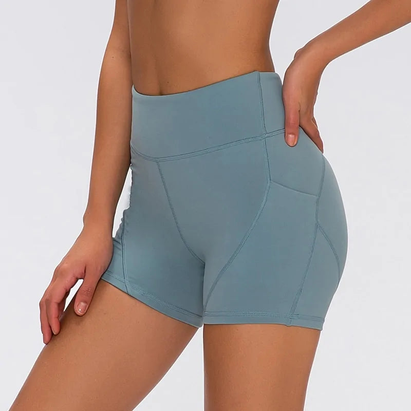 Anti-sweat Plain Athletic High Waisted Shorts With Two Side Pocket