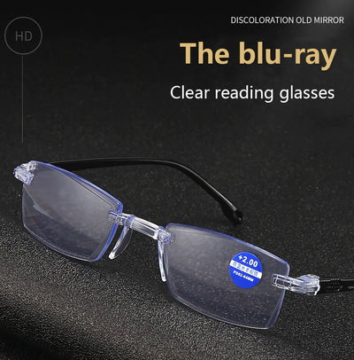 4 PK Mens Rectangular Rimless Blue Light Blocking Reading Glasses Unisex Readers