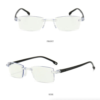 4 PK Mens Rectangular Rimless Blue Light Blocking Reading Glasses Unisex Readers