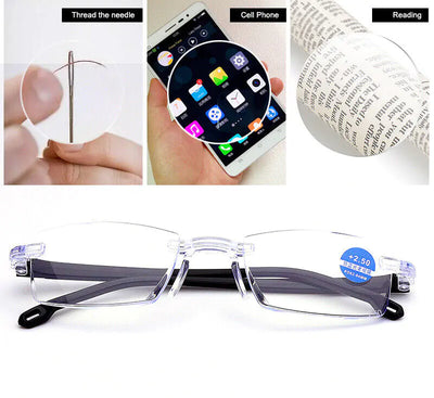 4 PK Mens Rectangular Rimless Blue Light Blocking Reading Glasses Unisex Readers